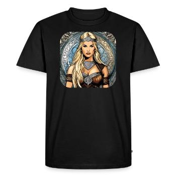 Proud Viking Germanin Shieldmaiden - Men's Premium Organic T-Shirt - black - Front - Nico (187cm)