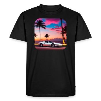 Cool car with palm trees in sunset IV - Men's Premium Organic T-Shirt - black - Front - Nico (187cm)