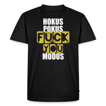 hokuspokus fuck you modus - Men's Premium Organic T-Shirt - black - Front - Nico (187cm)