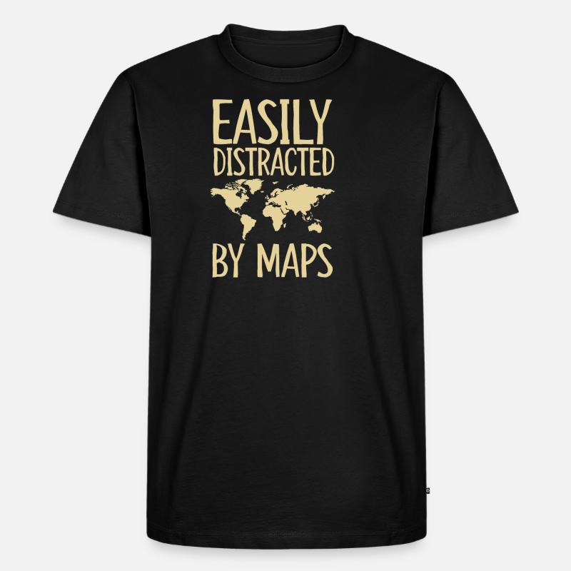 Easily Distracts By Maps - Männer Premium Bio T-Shirt - Schwarz