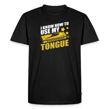 Harmonica Je sais utiliser ma langue - T-shirt Premium bio Homme - noir - Devant - Nico (187cm)