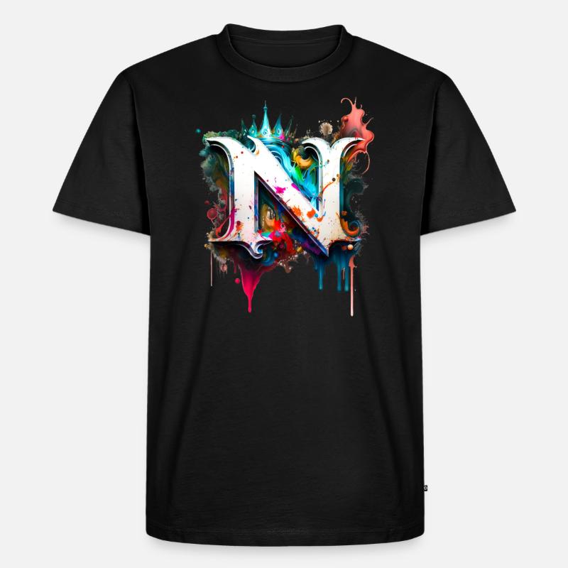 Graffiti Buchstabe N mit 👑 - Männer Premium Bio T-Shirt - Schwarz