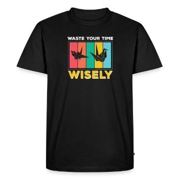 Fun Waste your time wisely, - Men's Premium Organic T-Shirt - black - Front - Nico (187cm)