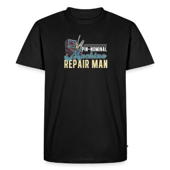Flipper Repair Man Funny pinball machine in retro style - Men's Premium Organic T-Shirt - black - Front - Nico (187cm)