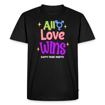 All Love Wins, Love Always Wins, Happy Pride Month - Men's Premium Organic T-Shirt - black - Front - Nico (187cm)