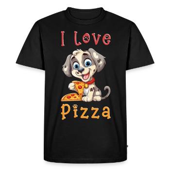 Chien J’aime la pizza Dire Humour drôle Dessin animé - T-shirt Premium bio Homme - noir - Devant - Nico (187cm)