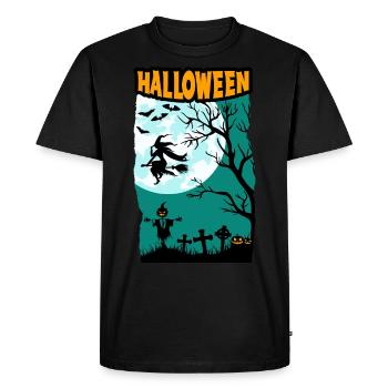 Halloween with witch full moon pumpkins and cemetery - Men's Premium Organic T-Shirt - black - Front - Nico (187cm)