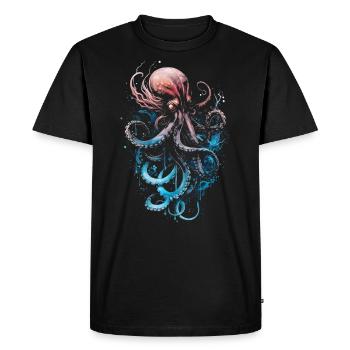 Pieuvre rose bleu sur fond noir - T-shirt Premium bio Homme - noir - Devant - Nico (187cm)