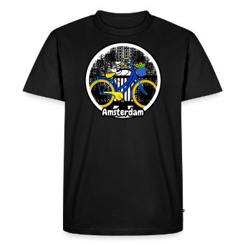 Motif de vacances d’Amsterdam avec un vélo sur le pont - T-shirt Premium bio Homme - noir - Devant - Nico (187cm)