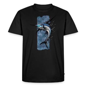 Serrated Sovereign: The Swordfish's Regal Glide - Men's Premium Organic T-Shirt - black - Front - Nico (187cm)