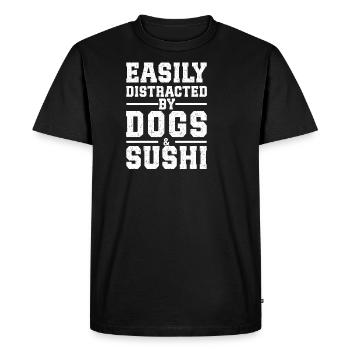 Facilement distrait par les chiens et les sushis - T-shirt Premium bio Homme - noir - Devant - Nico (187cm)