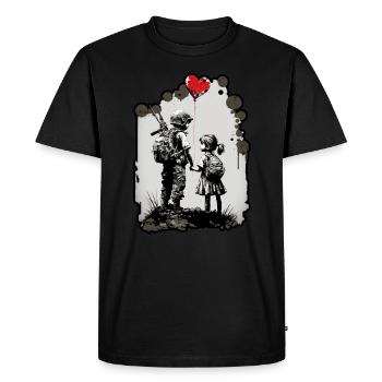 Fille et jeune soldat Guerre Paix Ukraine - T-shirt Premium bio Homme - noir - Devant - Nico (187cm)