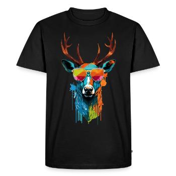 Colorful deer with sunglasses - Men's Premium Organic T-Shirt - black - Front - Nico (187cm)