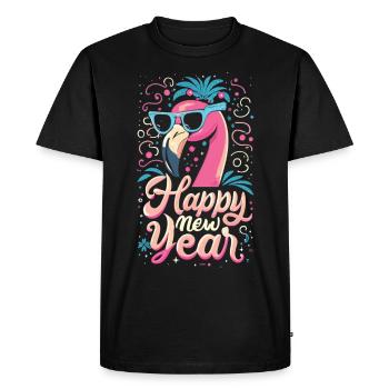 Bonne année avec Flamingo Charm - T-shirt Premium bio Homme - noir - Devant - Nico (187cm)