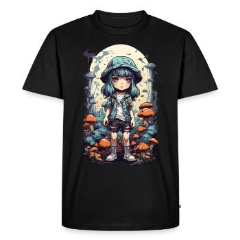 Psychedelic Adventure Anime Forest Mushroom Design - Men's Premium Organic T-Shirt - black - Front - Nico (187cm)