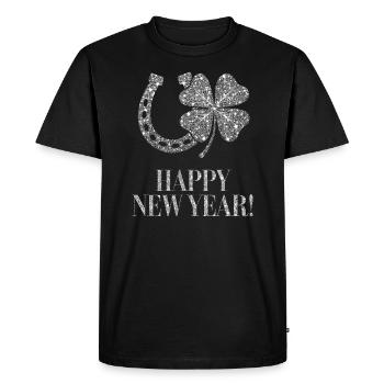 Réveillon du Nouvel An Trèfle Fer à cheval Bonne Année argent - T-shirt Premium bio Homme - noir - Devant - Nico (187cm)