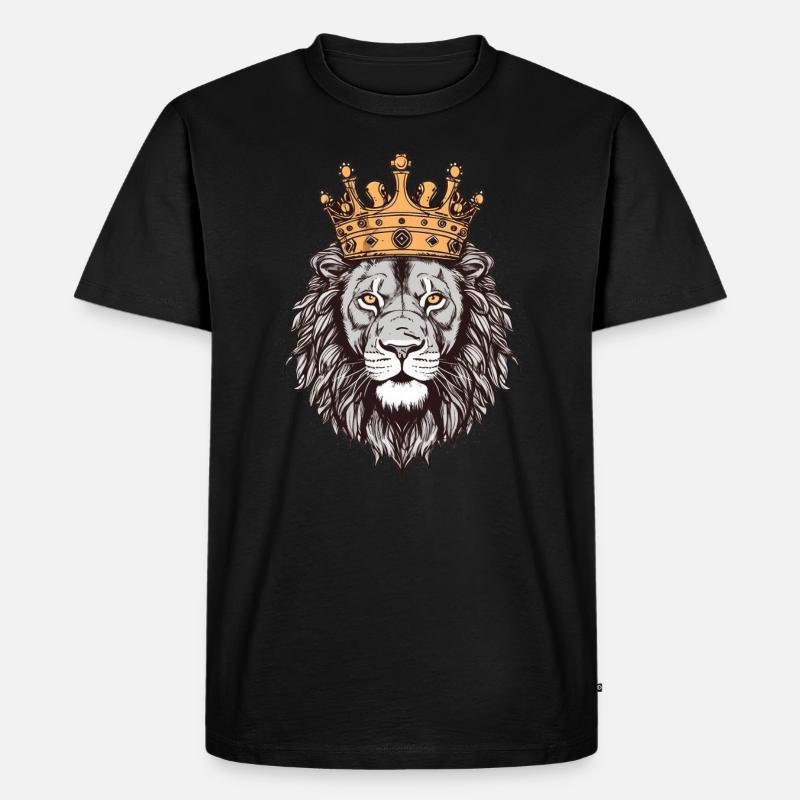 Löwe mit Krone - Männer Premium Bio T-Shirt - Schwarz