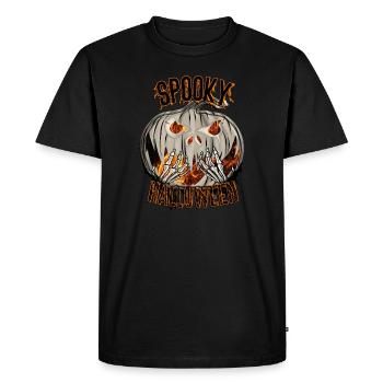 Spooky Halloween Citrouille effrayante avec toile d’araignée - T-shirt Premium bio Homme - noir - Devant - Nico (187cm)