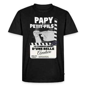 Papy et fils Belle Aventure Cadeau Naissance - T-shirt Premium bio Homme - noir - Devant - Nico (187cm)