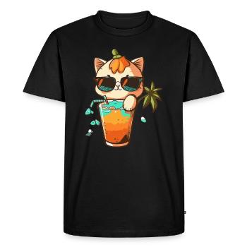 Cat Love: plage et cocktail - T-shirt Premium bio Homme - noir - Devant - Nico (187cm)