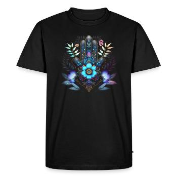Hamsa Hand, Nazar, Symbole de protection, Porte-bonheur - T-shirt Premium bio Homme - noir - Devant - Nico (187cm)