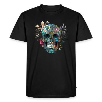 Crâne mexicain, fleurs, crâne, fleurs - T-shirt Premium bio Homme - noir - Devant - Nico (187cm)