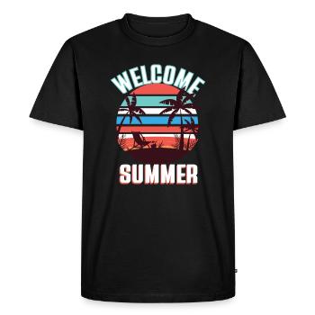 Bienvenue Palmiers de plage d’été - T-shirt Premium bio Homme - noir - Devant - Nico (187cm)
