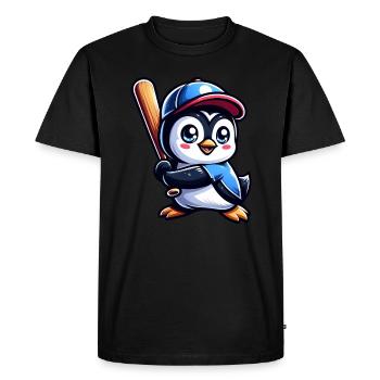 Cute Penguin Baseball Player Comic - Men's Premium Organic T-Shirt - black - Front - Nico (187cm)