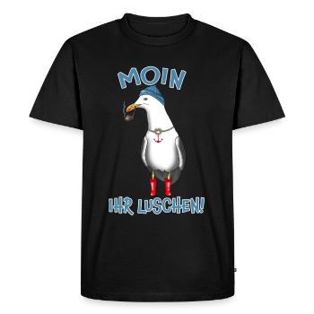 Möwe MOIN IHR LUSCHEN! - Männer Premium Bio T-Shirt - Schwarz - Vorne - Nico (187cm)