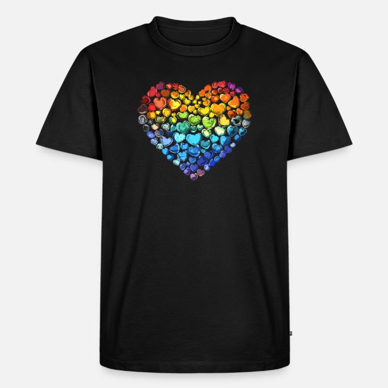 Regenbogen Herz - Männer Premium Bio T-Shirt - Schwarz