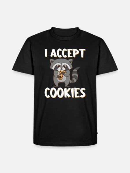 Vaskebjørn med kiks og ordsprog. Jeg accepterer cookies. - Herre Premium økologisk T-shirt - sort