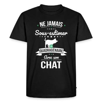 Sous-estimer un quadragénaire avec son chat - T-shirt Premium bio Homme - noir - Devant - Nico (187cm)