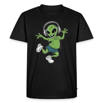 Alien with headphones - Men's Premium Organic T-Shirt - black - Front - Nico (187cm)
