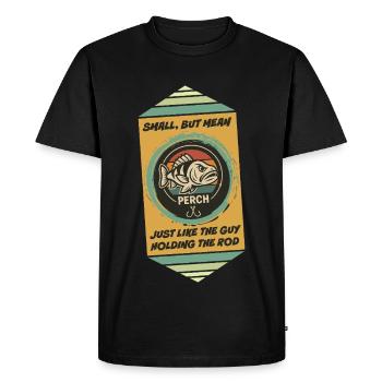 Small but feisty: angler - Men's Premium Organic T-Shirt - black - Front - Nico (187cm)
