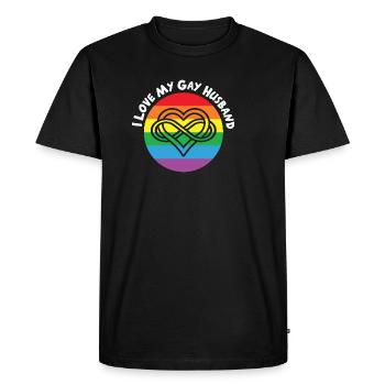 LBGT Flag Gay Pride Human J’aime mon mari gay - T-shirt Premium bio Homme - noir - Devant - Nico (187cm)