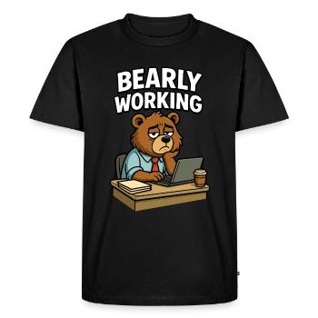 Travail matinal - Bureau Ours paresseux - T-shirt Premium bio Homme - noir - Devant - Nico (187cm)