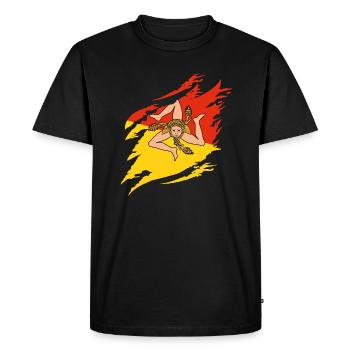 Drapeau de la Sicile Italie Palerme Trinacria Italia - T-shirt Premium bio Homme - noir - Devant - Nico (187cm)