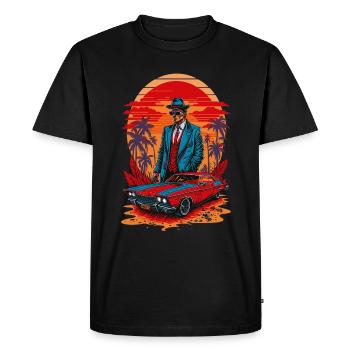 80's Mafia Gangster with Muscle Car Illustration - Men's Premium Organic T-Shirt - black - Front - Nico (187cm)
