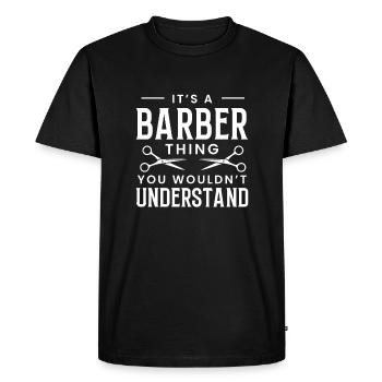 C’est un truc de barbier ... Chemise de coiffeur Bart - T-shirt Premium bio Homme - noir - Devant - Nico (187cm)
