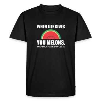 Quand la vie vous donne des melons... Chemise dyslexique - T-shirt Premium bio Homme - noir - Devant - Nico (187cm)