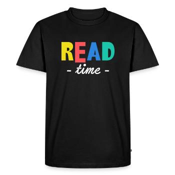 Lire le cadeau de chemise Time - T-shirt Premium bio Homme - noir - Devant - Nico (187cm)