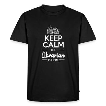 Restez calme Le bibliothécaire est là - T-shirt Premium bio Homme - noir - Devant - Nico (187cm)