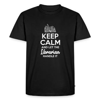 Restez calme et laissez le bibliothécaire s’en occuper - T-shirt Premium bio Homme - noir - Devant - Nico (187cm)