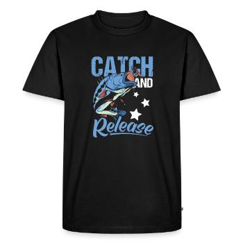 Catch And Release Shirt Angler Gift - Men's Premium Organic T-Shirt - black - Front - Nico (187cm)