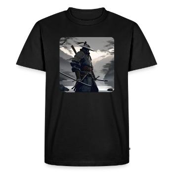 Guerrier Samouraï Solitaire Noir Blanc Asie Kendo - T-shirt Premium bio Homme - noir - Devant - Nico (187cm)