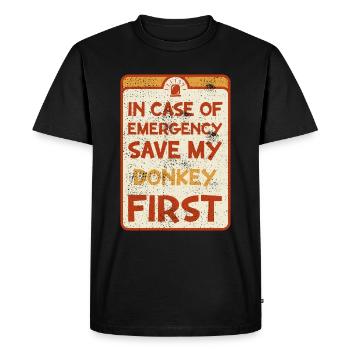 In case of emergency save my donkey first. - Men's Premium Organic T-Shirt - black - Front - Nico (187cm)