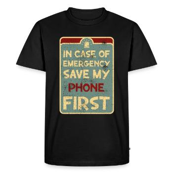 In case of emergency save my phone first. - Men's Premium Organic T-Shirt - black - Front - Nico (187cm)