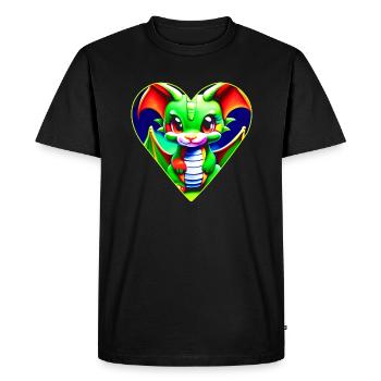 Mignon dragon fantaisiste vert en forme de cœur - T-shirt Premium bio Homme - noir - Devant - Nico (187cm)