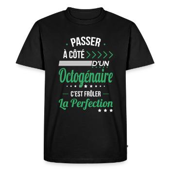 Anniversaire 80 ans - Octogénaire Perfection - T-shirt Premium bio Homme - noir - Devant - Nico (187cm)