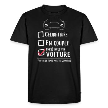 Accro voiture mécanicien humour drift célibataire - T-shirt Premium bio Homme - noir - Devant - Nico (187cm)